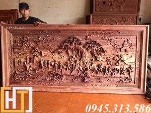 tranh gỗ vinh quy bái tổ dài 2m57